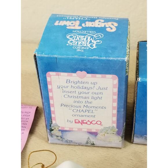 Enesco Sugar Town Chapel 1993 & Sam's House 1994 Ornament Porcelain White x2 Vtg - Picture 11 of 15